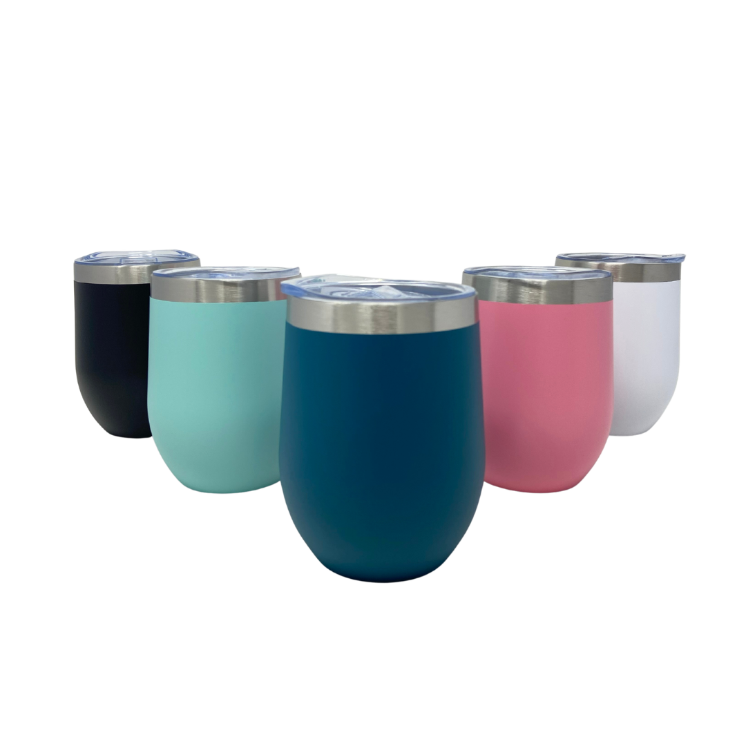 Stainless Steel Wine Tumbler 12oz Bundle - Black, White, Pink, Seafoam, Navy - 25pc